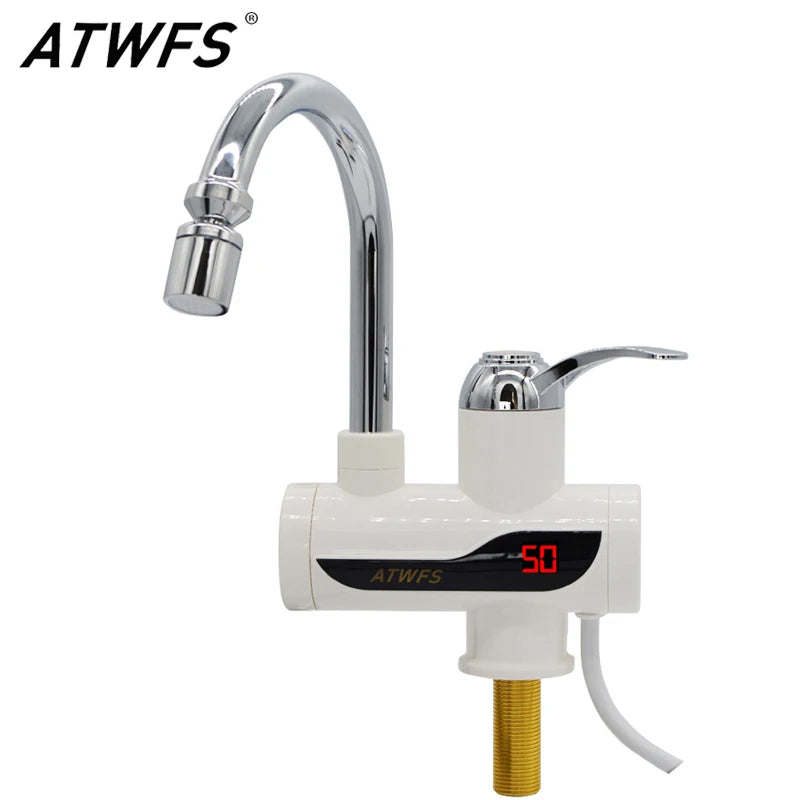ATWFS 3000W Tankless Instant Water Heater Faucet – 3-Second Heating, Digital Display, 360° Swivel | EU Plug