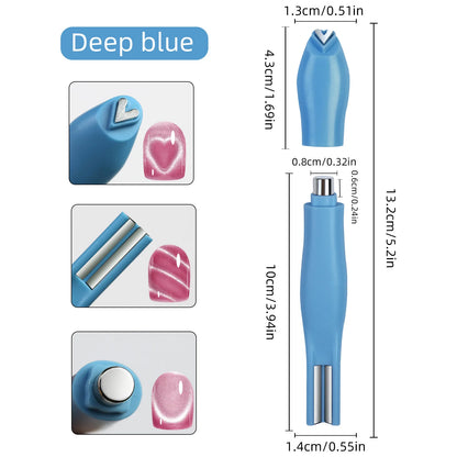 3-in-1 Cat Eye Nail Art Magnet Pen – Heart / Double Line / Moon & Snake Patterns | For Magnetic Gel Polish | Pink / Blue / Green
