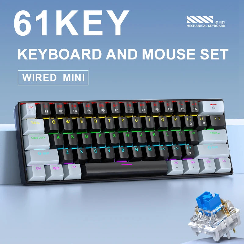 APAYADO K61 迷你機械鍵盤 — 60%，61 鍵，RGB，熱插拔，有線 USB-C