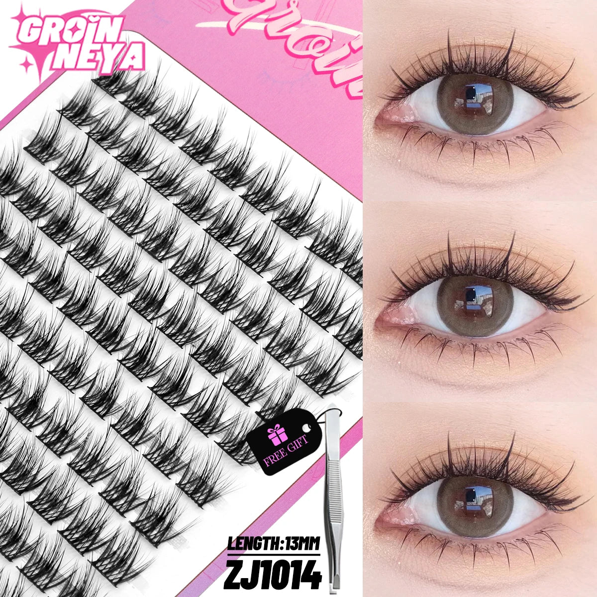 GROINNEYA DIY Cluster Lashes – 120 Natural Volume Individual Lash Clusters, 8–16mm | Soft Synthetic Hair | Mixed Tray | 17 Styles