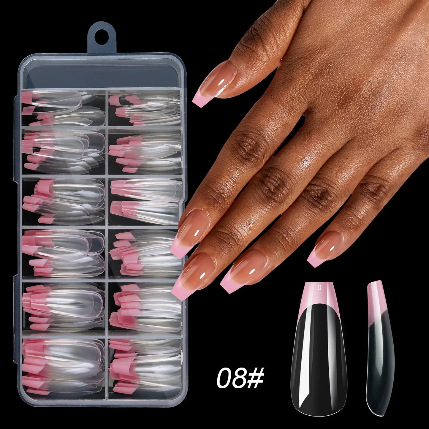 Misscheering Acrylic French Press-On Nails – 120pcs, Full Cover, Mixed Sizes | Square & Almond | White / Pink / Black / Orange