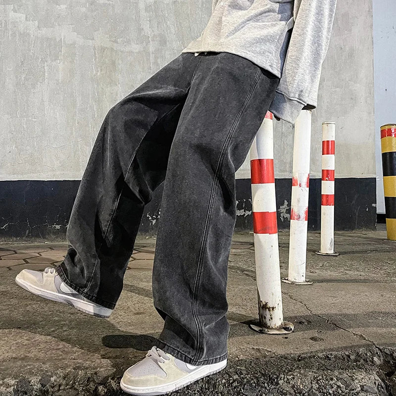 Streetwear Loose Wide Leg Jeans – Men