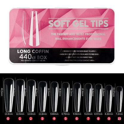 IAIZO Soft Gel Press-On Nail Tips – Full Cover, Almond / Coffin / French | 400–550pcs Box | DIY Manicure Extension