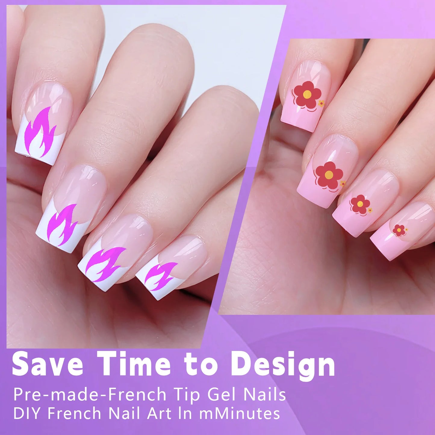 Misscheering Acrylic French Press-On Nails – 120pcs, Full Cover, Mixed Sizes | Square & Almond | White / Pink / Black / Orange