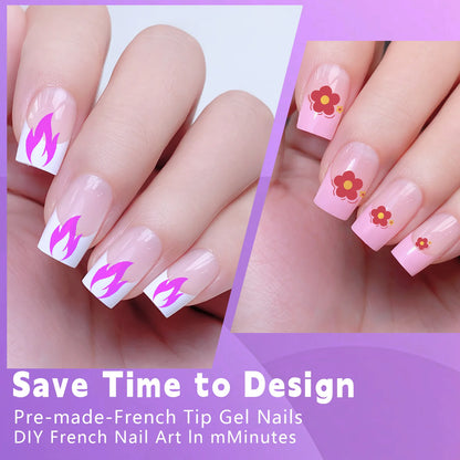 Misscheering Acrylic French Press-On Nails – 120pcs, Full Cover, Mixed Sizes | Square & Almond | White / Pink / Black / Orange