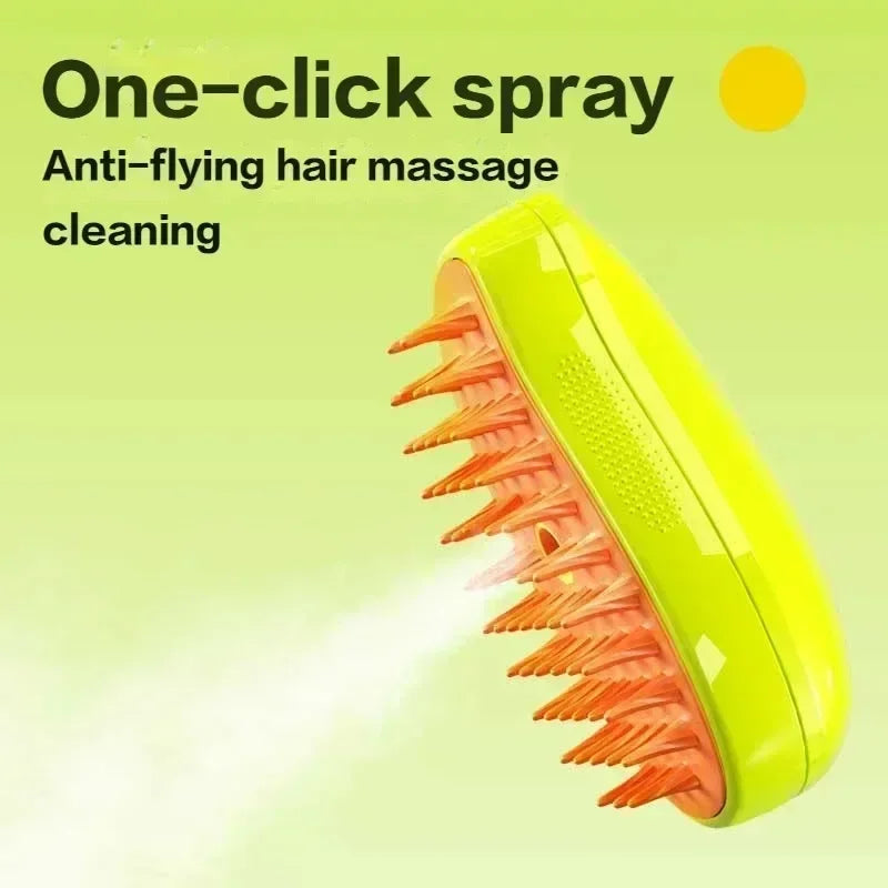 3-in-1 Pet Steam Grooming Brush — Spray, Massage & Detangle for Cats & Dogs