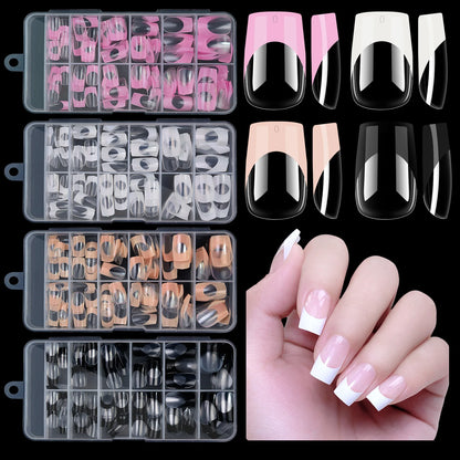 Misscheering Acrylic French Press-On Nails – 120pcs, Full Cover, Mixed Sizes | Square & Almond | White / Pink / Black / Orange