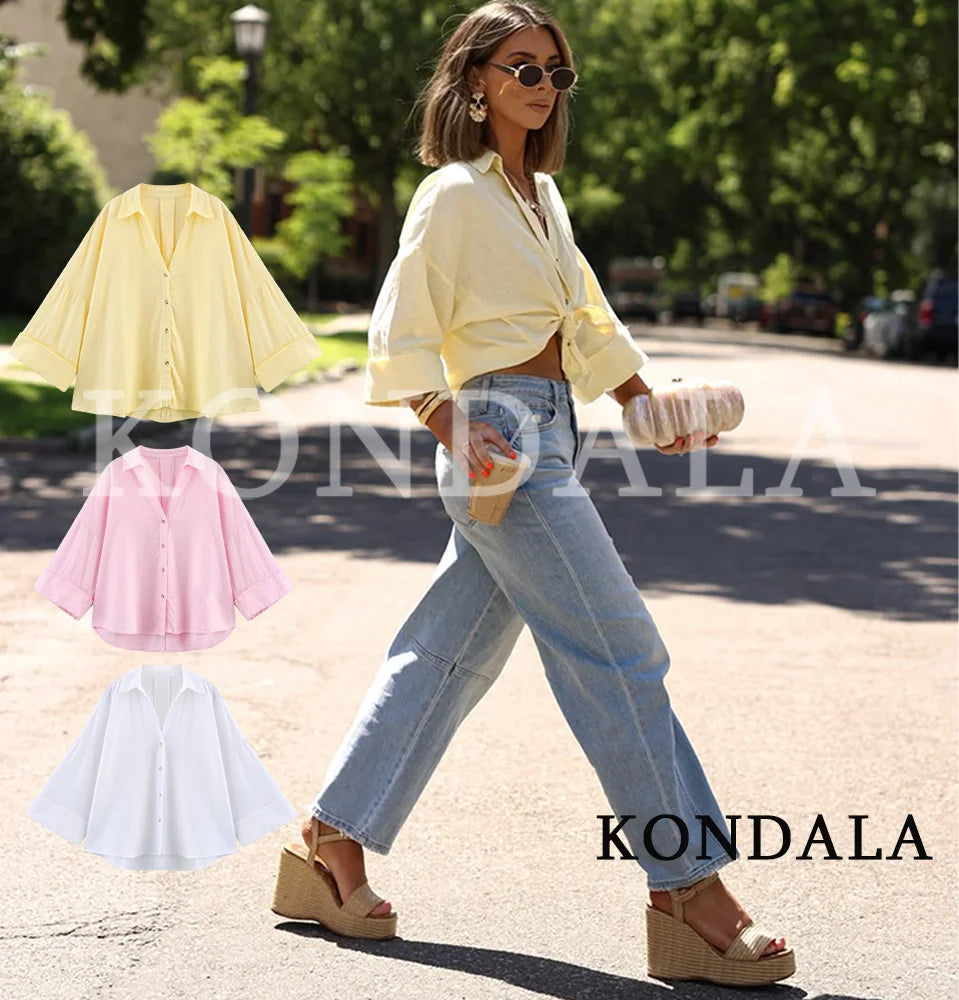 KONDALA Casual Loose Wide-Sleeve Shirt – Women