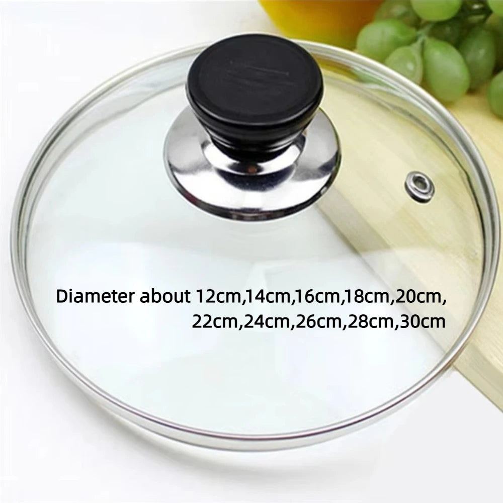 Universal Tempered Glass Pot Lid – Anti-Scald Knob, Heat-Resistant, 12–30cm | Fits Pots, Pans & Woks