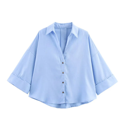 KONDALA Casual Loose Wide-Sleeve Shirt – Women
