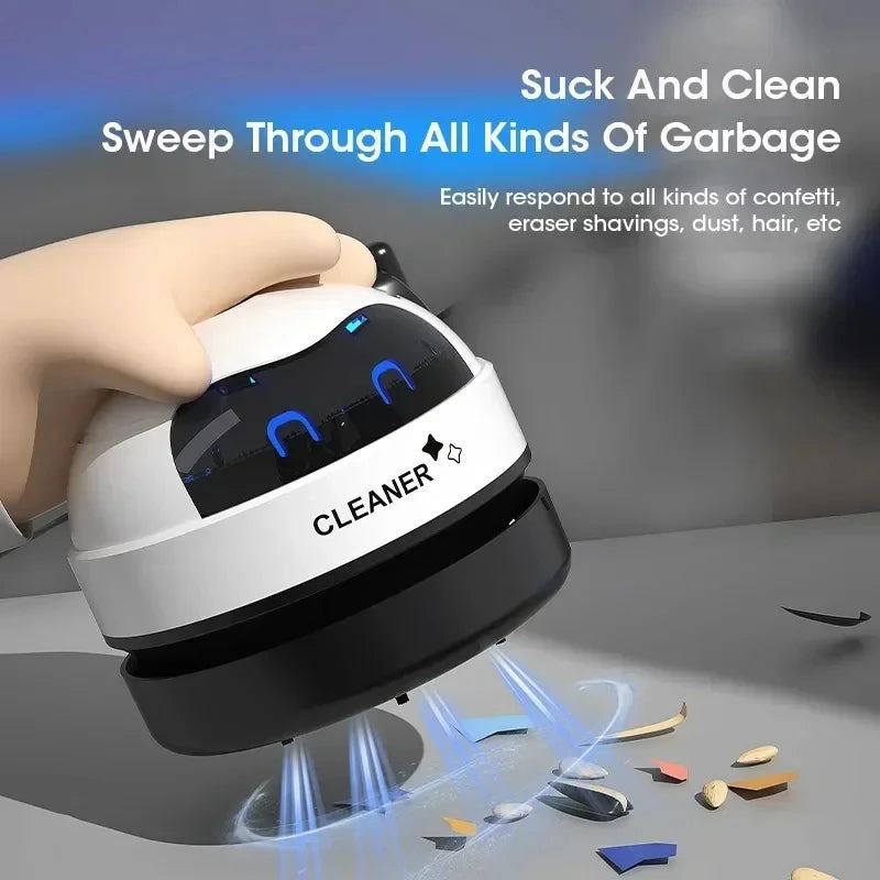 MPPMCK Robot-Shaped Mini Desk Vacuum Cleaner – USB Rechargeable, 360° Suction, 2W Portable Desktop Sweeper