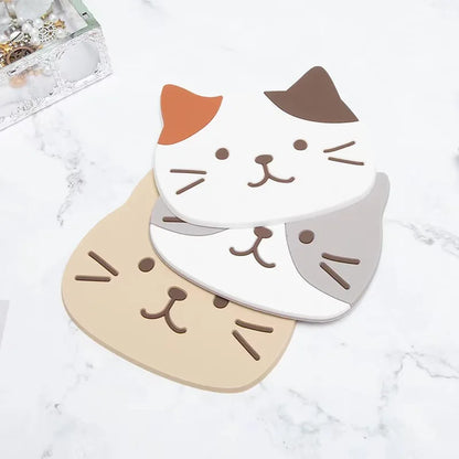 Tabletex Cat Silicone Cup Coaster Set (5pcs) – Waterproof, Heat Resistant, 10×8cm | Table & Desk Protection
