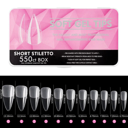 IAIZO Soft Gel Press-On Nail Tips – Full Cover, Almond / Coffin / French | 400–550pcs Box | DIY Manicure Extension