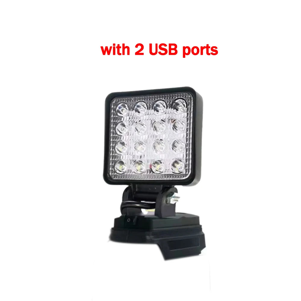 OUTLULU 18V Battery-Powered LED Work Light – Compatible with Makita, DeWalt & Milwaukee | Rotatable, Portable | Optional USB Ports