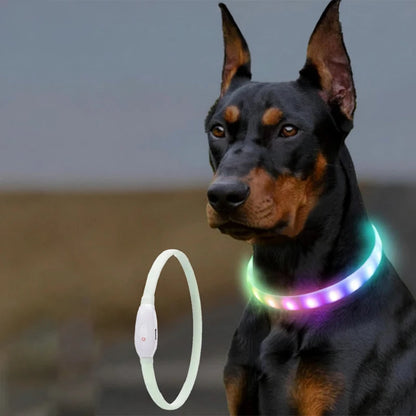 光るLED犬用首輪 — USB充電式、9つの点滅モード、調節可能なシリコン製
