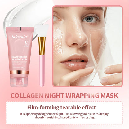 lakerain Collagen Night Wrapping Mask & Brush Set – Peel-Off, Deep Hydration, Firming & Brightening | 75ml | Unisex