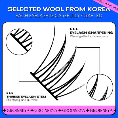 GROINNEYA DIY Cluster Lashes – 120 Natural Volume Individual Lash Clusters, 8–16mm | Soft Synthetic Hair | Mixed Tray | 17 Styles