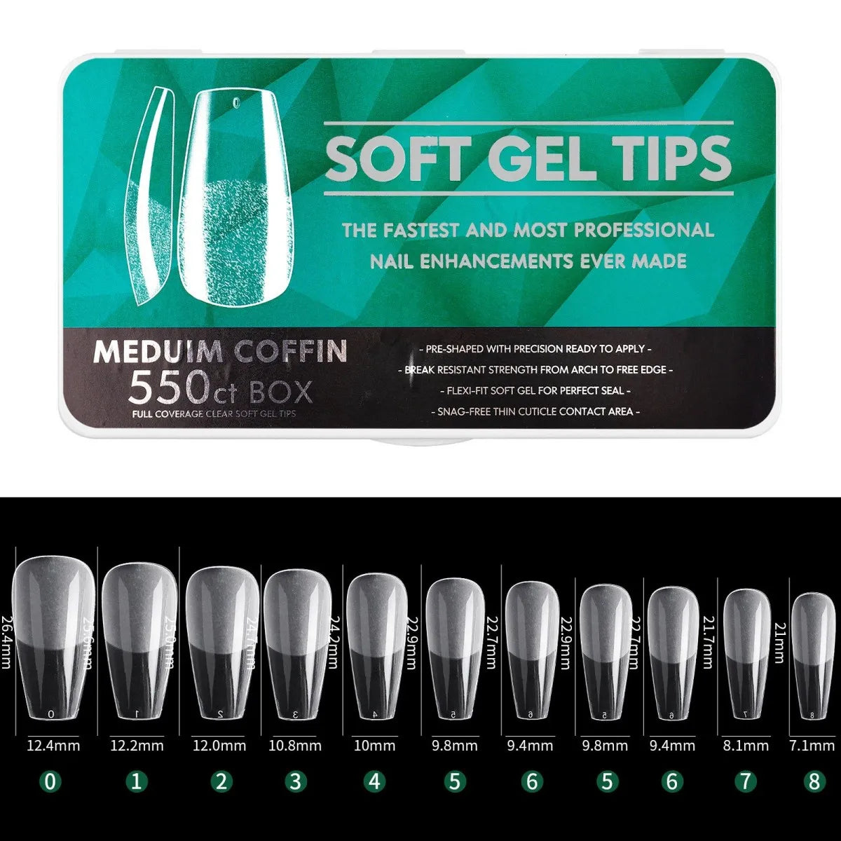IAIZO Soft Gel Press-On Nail Tips – Full Cover, Almond / Coffin / French | 400–550pcs Box | DIY Manicure Extension