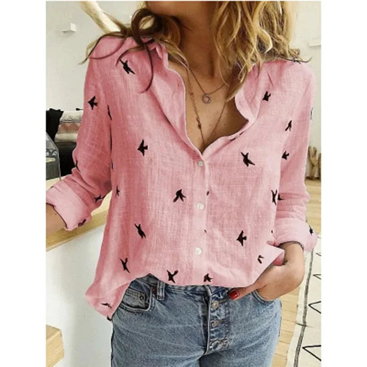 Cotton Linen Casual Shirt – Women Long Sleeve
