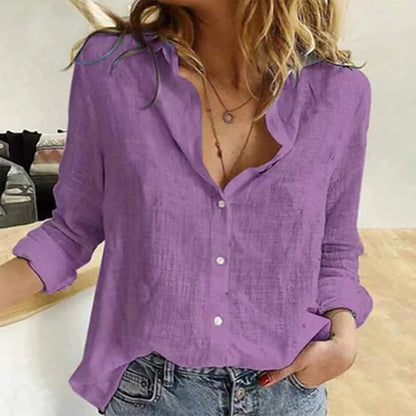 Cotton Linen Casual Shirt – Women Long Sleeve