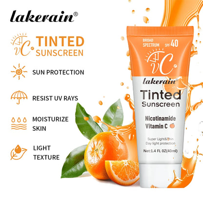lakerain SPF40 Tinted Sunscreen with Vitamin C – Moisturizing, UV Protection, Even Skin Tone | 40ml | All Skin Types