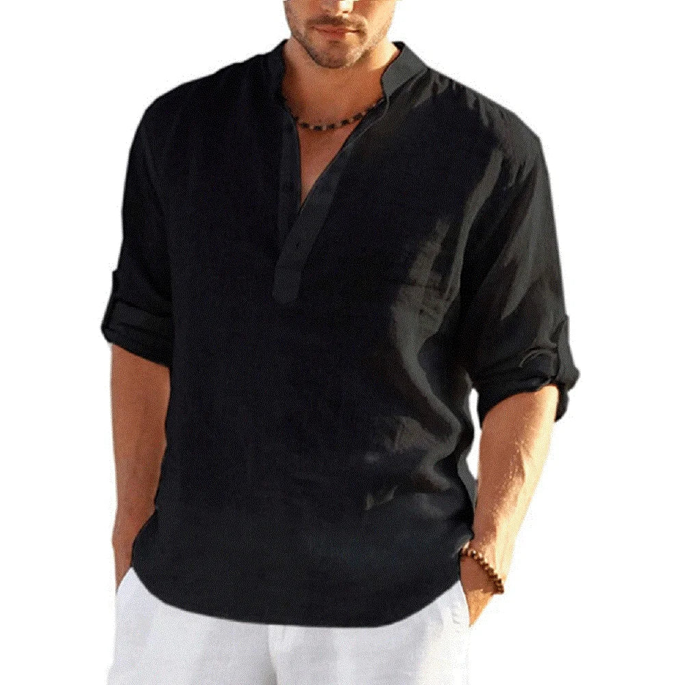 Men's Cotton Linen Casual Shirt – Long Sleeve
