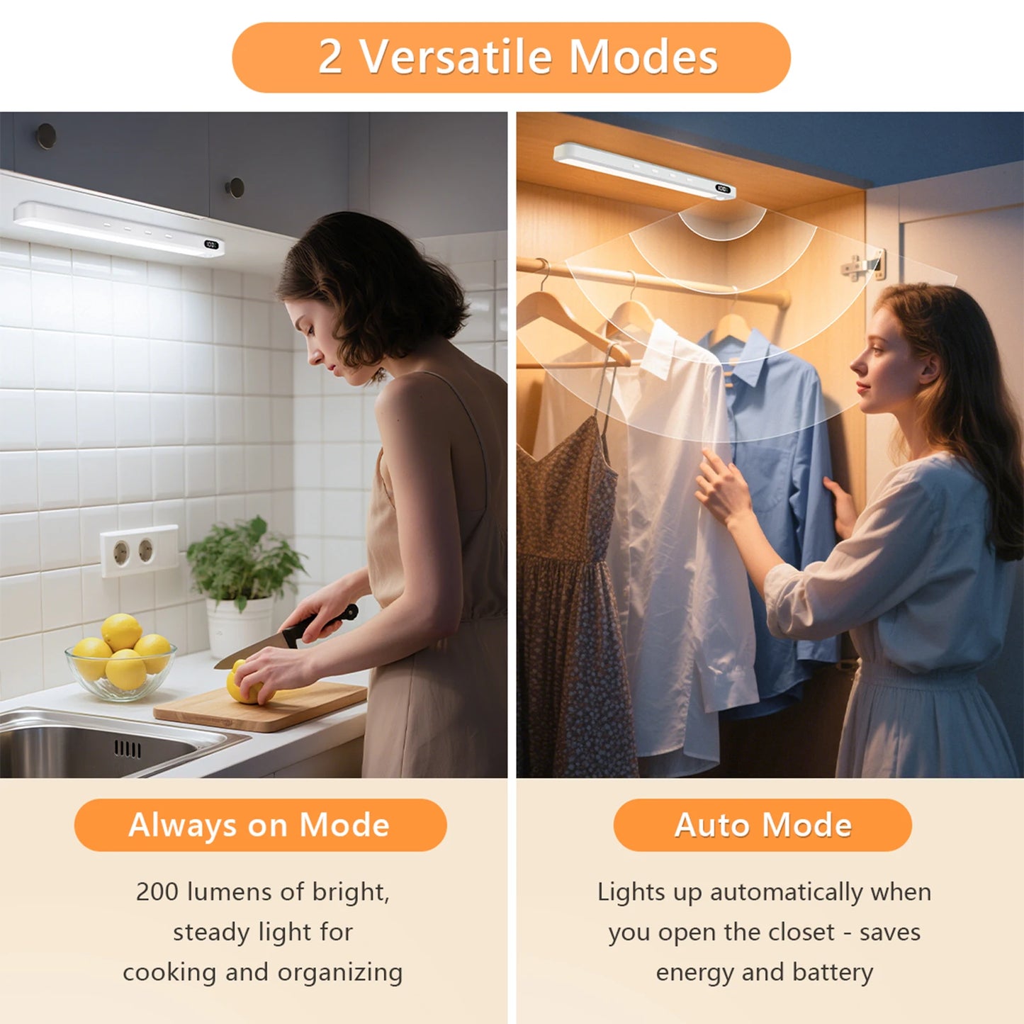 WILLED Rechargeable Motion Sensor Cabinet Light Bar – 3 Color Temps, 5 Brightness, Magnetic Mount | 25cm | 1pc / 2pcs