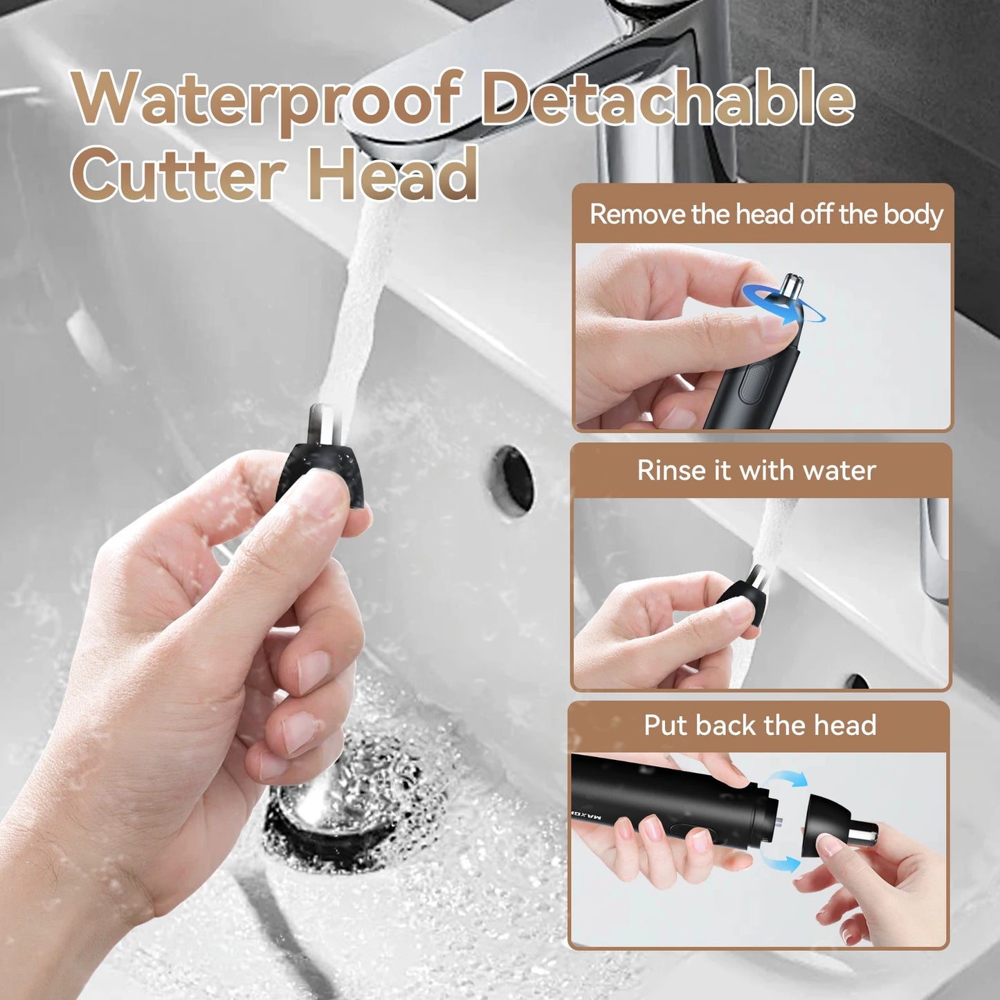 MAXGROOM Electric Nose Hair Trimmer — Rechargeable, 360° Dual Blade, Painless