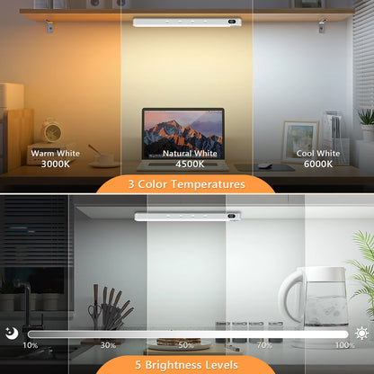 WILLED Rechargeable Motion Sensor Cabinet Light Bar – 3 Color Temps, 5 Brightness, Magnetic Mount | 25cm | 1pc / 2pcs