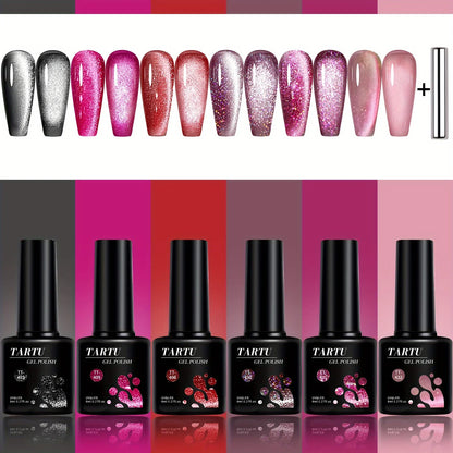 TARTU Cat Eye Gel Nail Polish Set – 6 Colors, 8ml Each, Soak-Off UV/LED | Salon & DIY Nail Art | Sets TT6011–TT6015