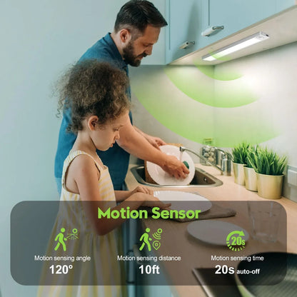 Rechargeable Magnetic LED Motion Sensor Light Bar – 20cm, 1500mAh, Stepless Dimming, USB-C | Under Cabinet & Closet Lighting