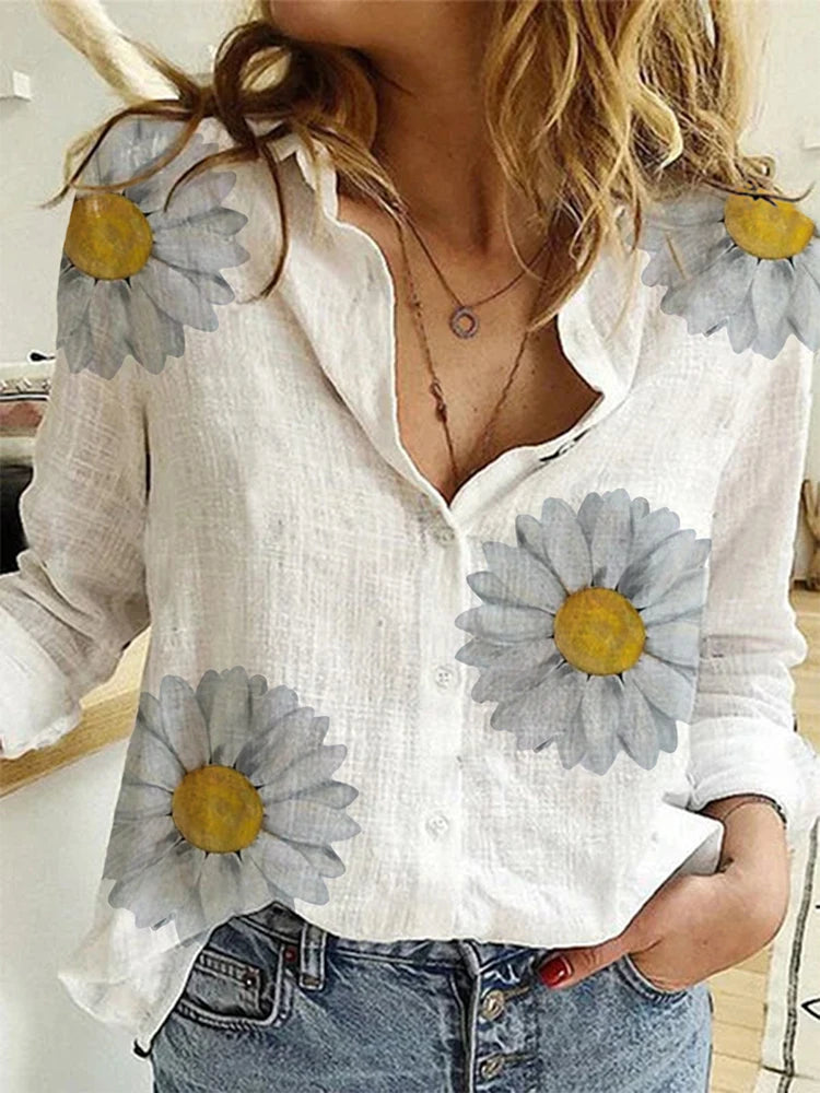 Cotton Linen Casual Shirt – Women Long Sleeve