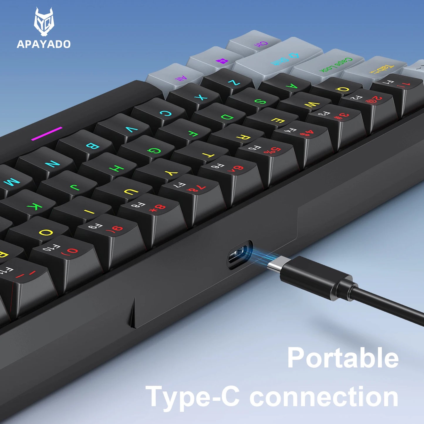 APAYADO K61 迷你機械鍵盤 — 60%，61 鍵，RGB，熱插拔，有線 USB-C