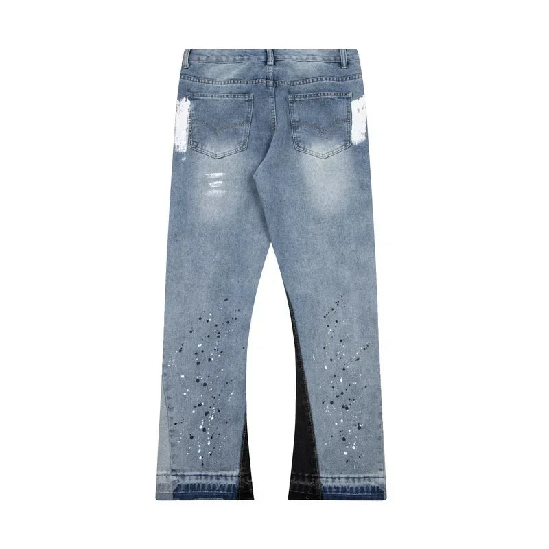 Retro Washed Denim Flared Trousers