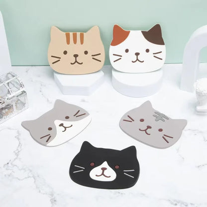 Tabletex Cat Silicone Cup Coaster Set (5pcs) – Waterproof, Heat Resistant, 10×8cm | Table & Desk Protection