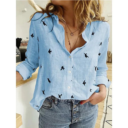 Cotton Linen Casual Shirt – Women Long Sleeve