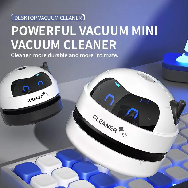 MPPMCK Robot-Shaped Mini Desk Vacuum Cleaner – USB Rechargeable, 360° Suction, 2W Portable Desktop Sweeper