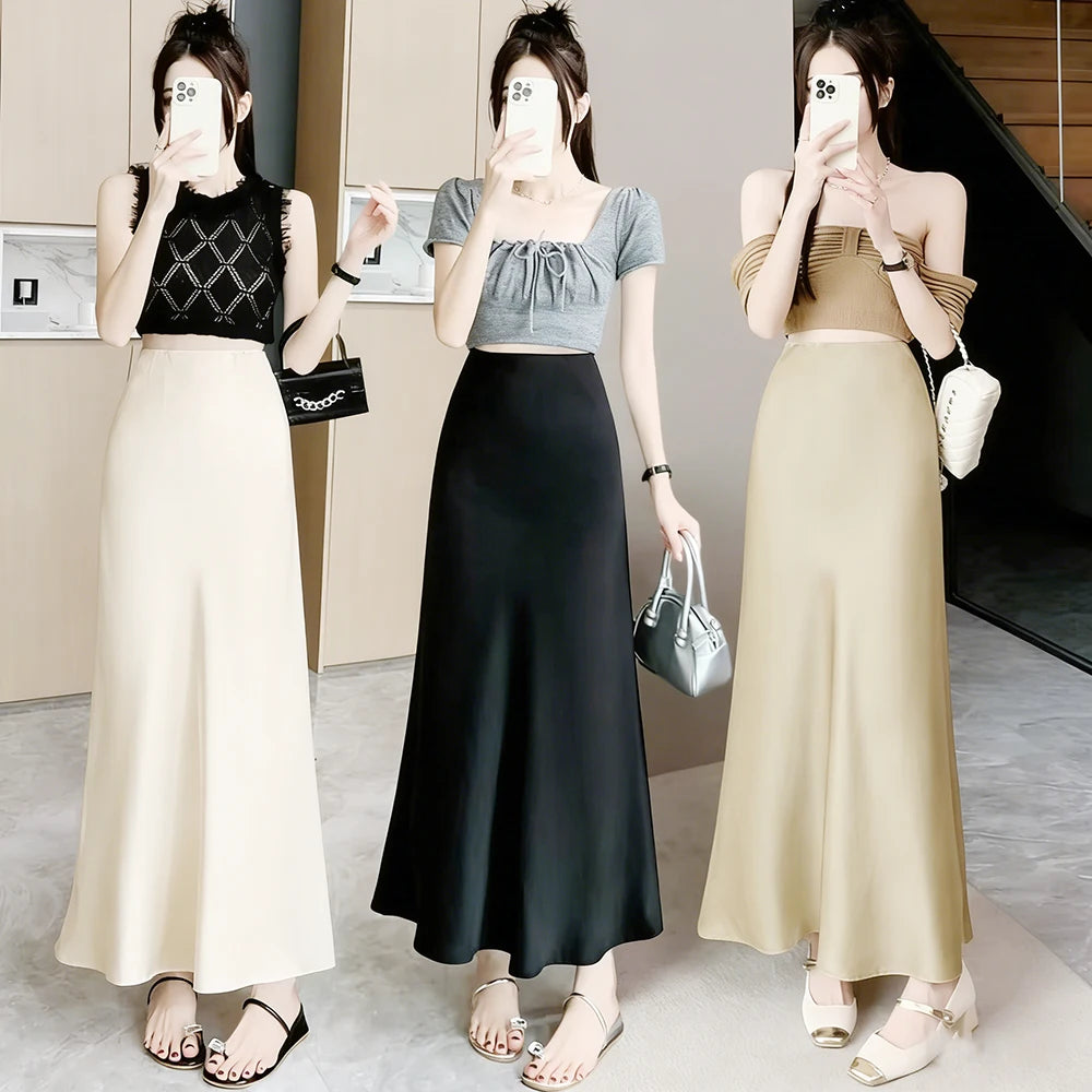 Satin Fishtail Skirt – Women Korean Fashion