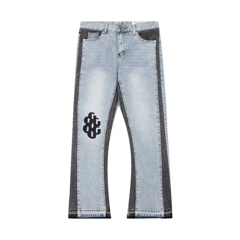 Retro Washed Denim Flared Trousers