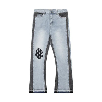 Retro Washed Denim Flared Trousers