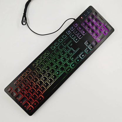 RGB 電競鍵盤 — 有線 USB，104 鍵，背光，防潑水，多語言