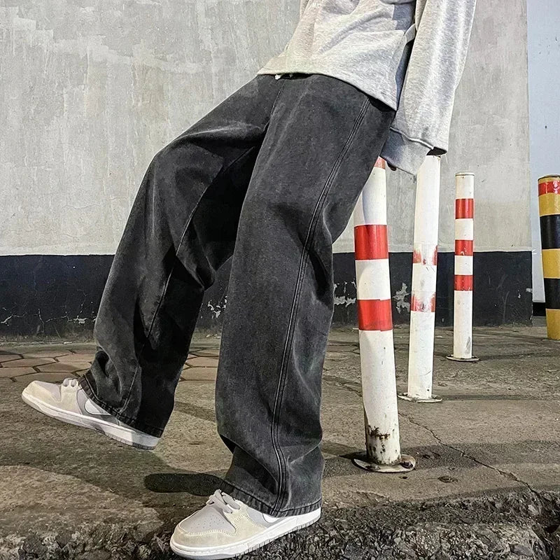 Streetwear Loose Wide Leg Jeans – Men