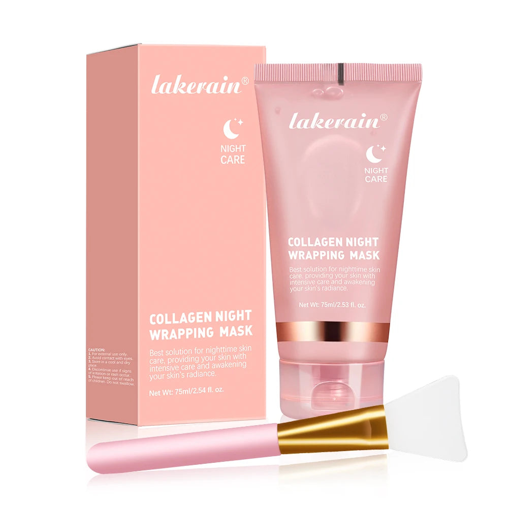 lakerain Collagen Night Wrapping Mask & Brush Set – Peel-Off, Deep Hydration, Firming & Brightening | 75ml | Unisex