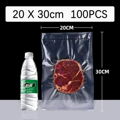 Vacuum Sealer Bags — 100 Pcs, BPA-Free PE, Food Grade, Multiple Sizes