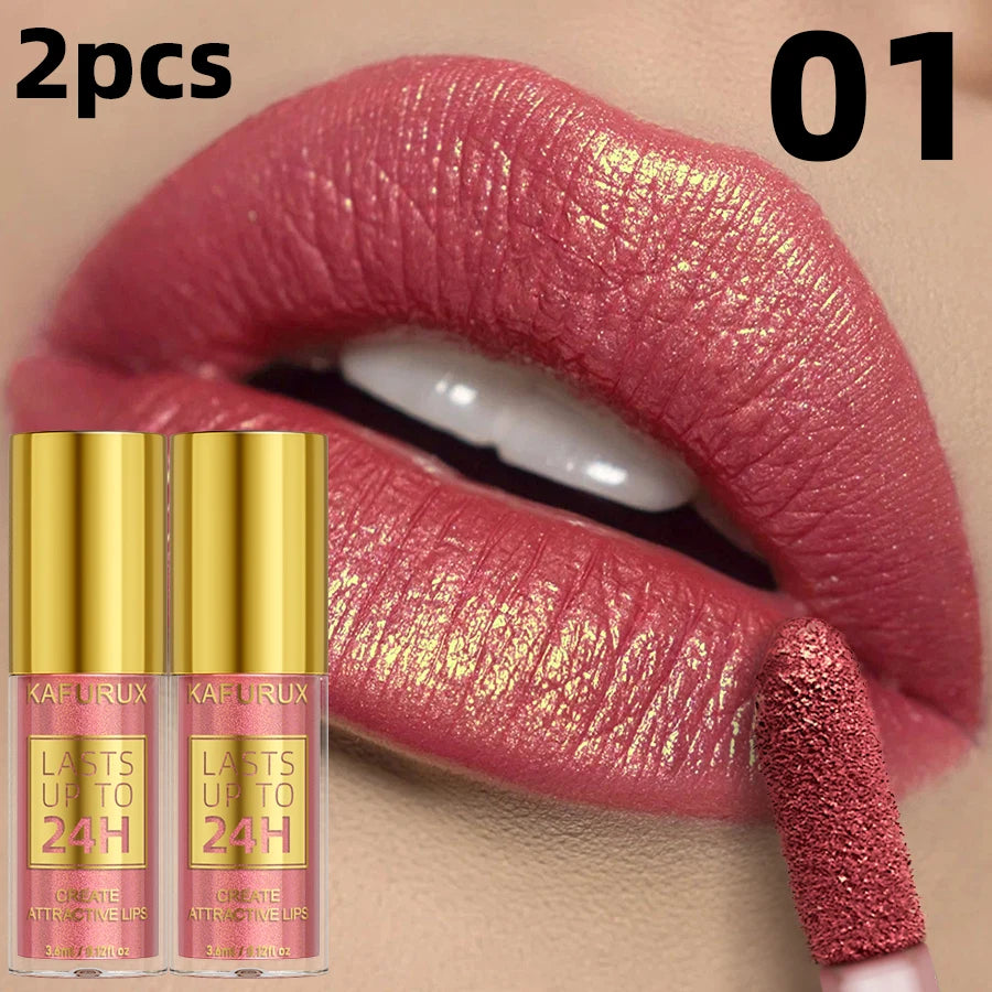 KAFURUX Glitter Diamond Shimmer Lip Gloss – 14 Colors, Waterproof, Long-Lasting Liquid Lipstick | Metallic & Sparkling | Single & 2pcs