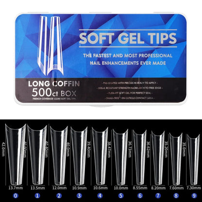 IAIZO Soft Gel Press-On Nail Tips – Full Cover, Almond / Coffin / French | 400–550pcs Box | DIY Manicure Extension