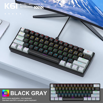 APAYADO K61 迷你機械鍵盤 — 60%，61 鍵，RGB，熱插拔，有線 USB-C