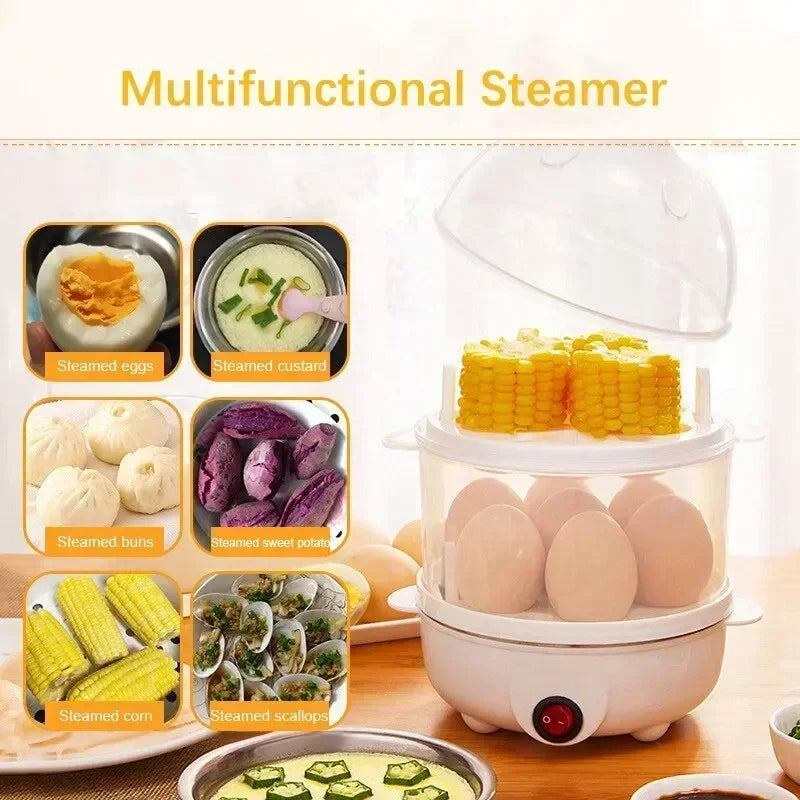 NOCCLILI Double-Layer Electric Egg Cooker & Steamer – 7+ Eggs, 350W, Boil, Poach & Steam | EU / US Plug