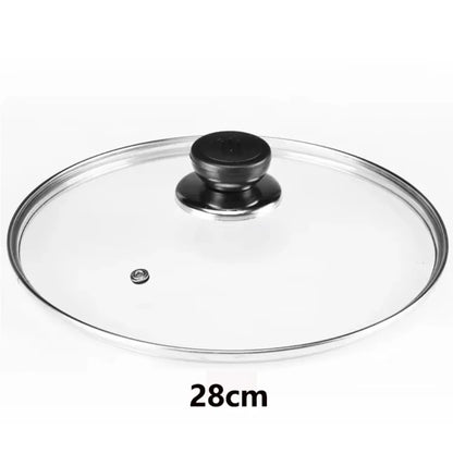 Universal Tempered Glass Pot Lid – Anti-Scald Knob, Heat-Resistant, 12–30cm | Fits Pots, Pans & Woks