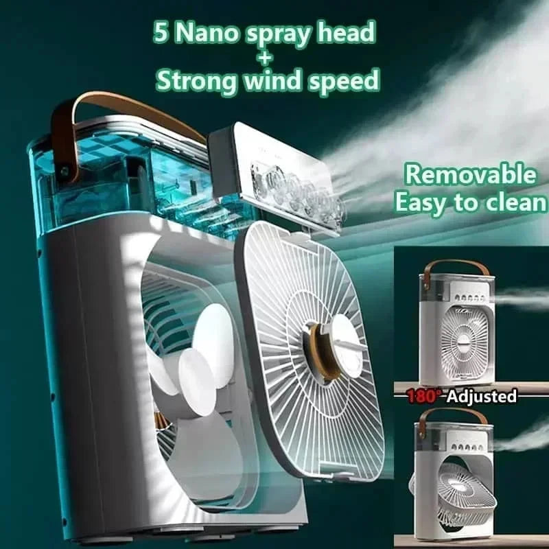 OIMG 3-in-1 Mini Air Cooler Fan – Portable Humidifier, 7-Color LED, 3-Speed | USB-Powered for Home & Office